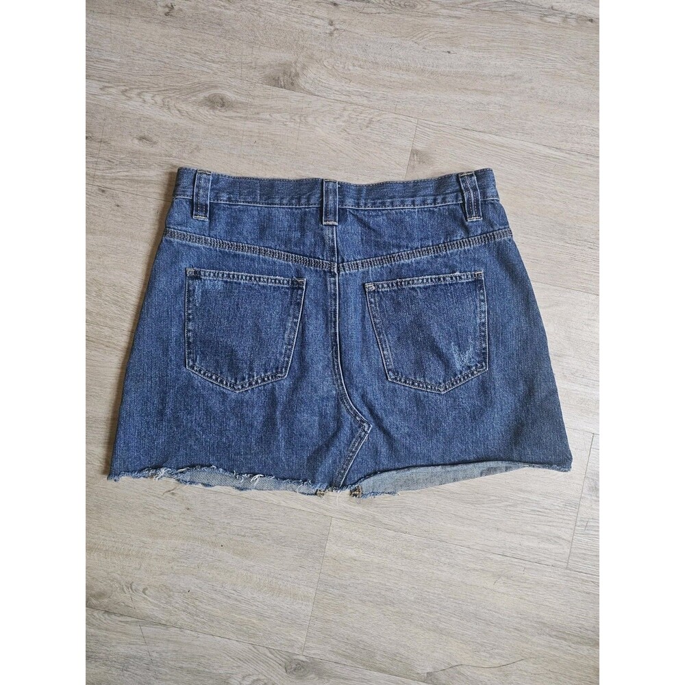 We The Free 29 Denim Mini Skirt Saratoga Blue Frayed Hem With Pockets - Picture 5 of 5